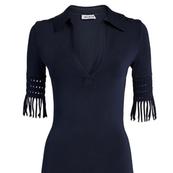 ALAÏA Knitted Polo Midi Dress with Fringe trim - Picture 2 of 6